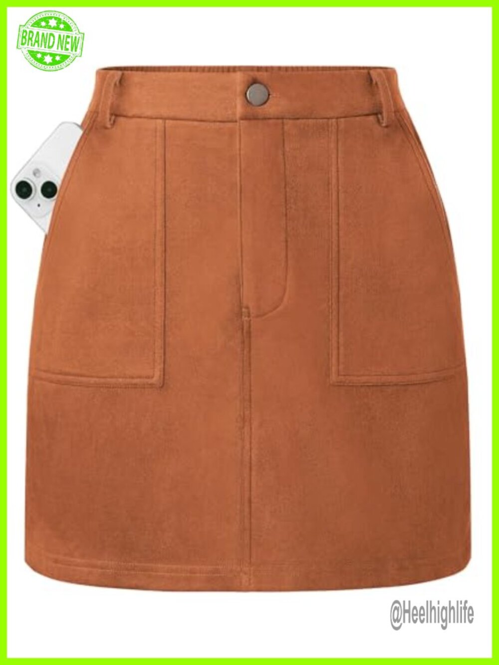 Faux Suede High Waisted Mini Pencil Skirt with Pockets